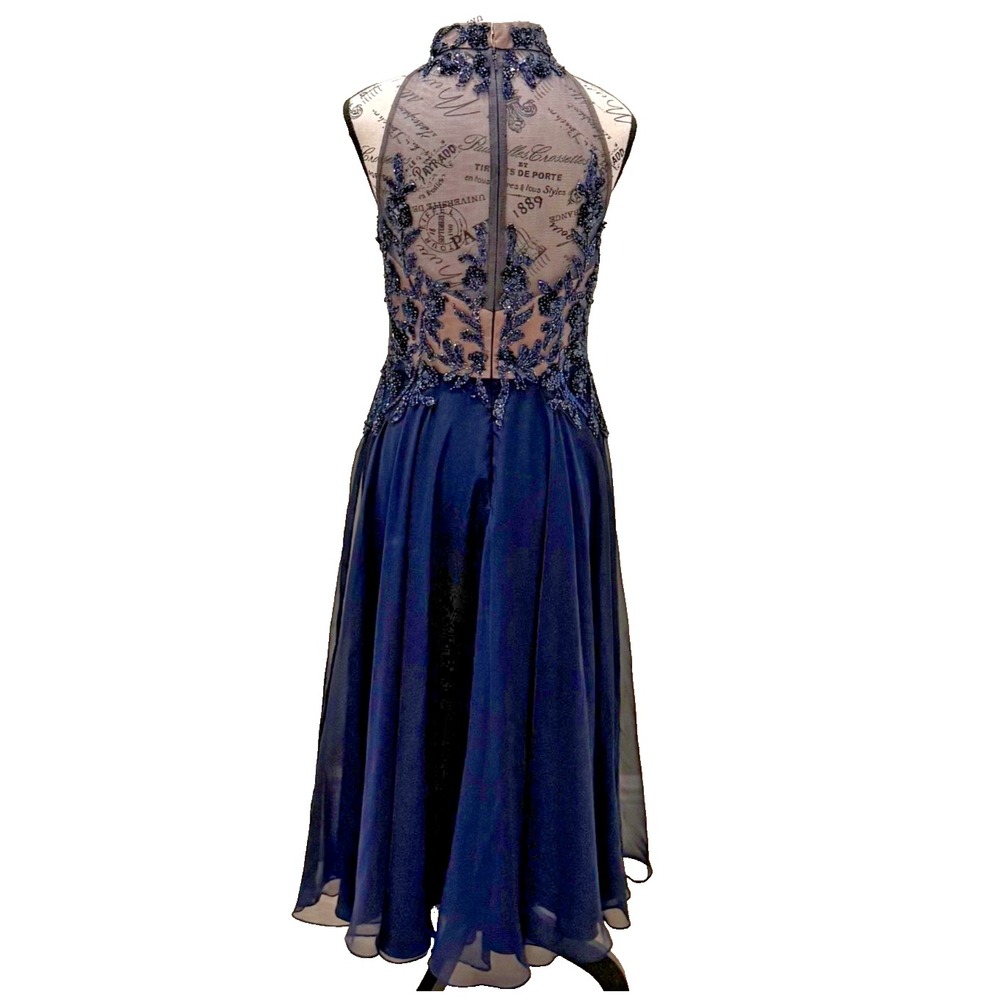 Vintage Dave & Johnny Women's Beaded Tea Length Evening Gown Blue Size 3/4 - Picture 2 of 10
